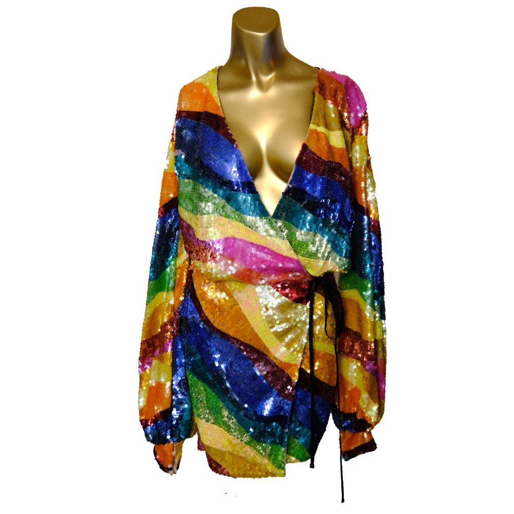 The Attico Sequin Rainbow Wrap Dress XS Pride